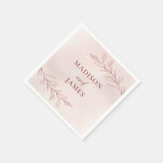 Minimal Leaf Boho Pink Elegante Hochzeit Serviette (Ecke)