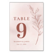 Minimal Leaf Boho Pink Elegante Hochzeit Tischnummer (Vorderseite)