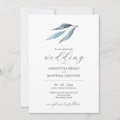 Minimal Leaf Dusty Blue Wedding Einladung (Vorderseite)