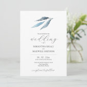 Minimal Leaf Dusty Blue Wedding Einladung (Stehend Vorderseite)