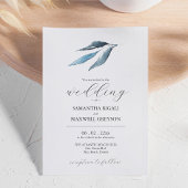 Minimal Leaf Dusty Blue Wedding Einladung