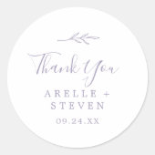 Minimal Leaf Dusty Lila Vielen Dank, dass Sie Stic Runder Aufkleber (Vorderseite)