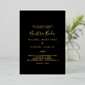 Minimal Leaf Gold Foil Black Folieneinladung (Stehend vorne)
