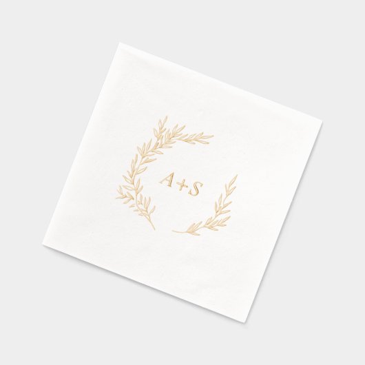 Minimal-Leaf-Gold-Foil-Monogramm-Hochzeit Servietten Mit Folie (Links)