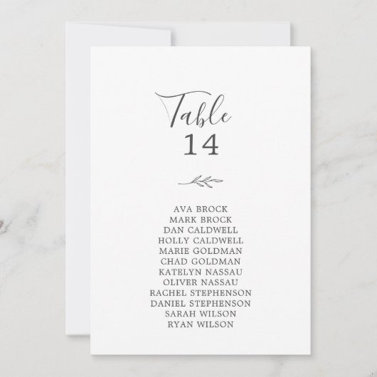 Minimal leaf graue Tischnummer Sitzkarten (Vorderseite)