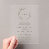 Minimal Leaf Green Monogram Greenery Boho Wedding Acryleinladungen (Insitu (Handheld))
