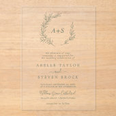 Minimal Leaf Green Monogram Greenery Boho Wedding Acryleinladungen (Vorderseite)