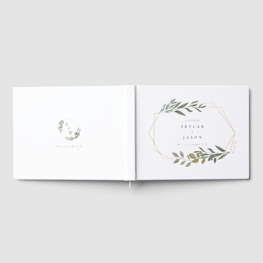 Minimal Leaf Greenery & Gold Geometric Terrarium Gästebuch (Voll)