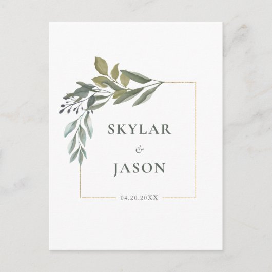 Minimal Leaf Greenery & Gold Geometric Terrarium Postkarte (Vorderseite)