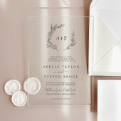 Minimal Leaf Monogram Greenery Boho Moderne Hochze Acryleinladungen