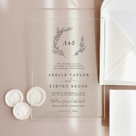 Minimal Leaf Monogram Greenery Boho Moderne Hochze Acryleinladungen