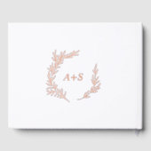 Minimal Leaf Rosa Rose Gold Foil Monogram Wedding Gästebuch (Rückseite)