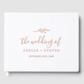 Minimal Leaf Rosa Rose Gold Foil Monogram Wedding Gästebuch (Vorderseite)