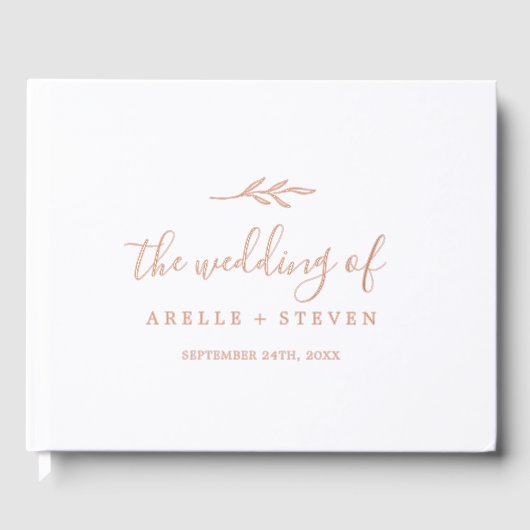 Minimal Leaf Rosa Rose Gold Foil Monogram Wedding Gästebuch (Vorderseite)