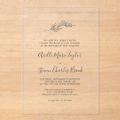 Minimal Leaf Traditionelle einfache Grüne Hochzeit Acryleinladungen (Vorderseite)
