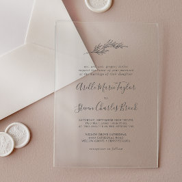 Minimal Leaf Traditionelle einfache Grüne Hochzeit Acryleinladungen