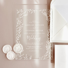 Minimal Leaf Weiße Vegetation Elegant Boho Hochzei Acryleinladungen
