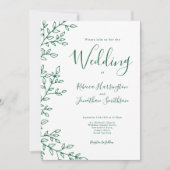 Minimal Leaf White Emerald Green Foto Hochzeit Einladung (Vorderseite)