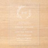 Minimal Leaf White Monogram Greenery Boho Wedding Acryleinladungen (Vorderseite)