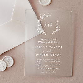 Minimal Leaf White Monogram Greenery Boho Wedding Acryleinladungen