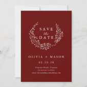 Minimal Leafy Wreath Burgundy Save the Date (Vorderseite)