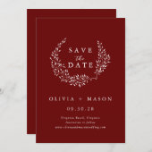 Minimal Leafy Wreath Burgundy Save the Date (Vorne/Hinten)