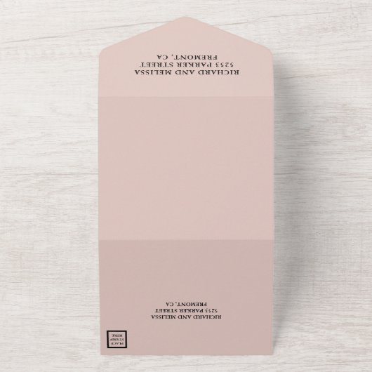 Minimal leicht rot und schwarz Hochzeit All In One Einladung (Außenbereich)