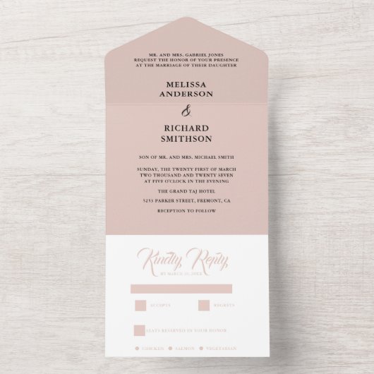 Minimal leicht rot und schwarz Hochzeit All In One Einladung (Innen Boden)