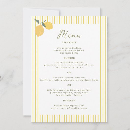 Minimal Lemon Amalfi Coast 5x7 Wedding Menu Card Einladung (Vorderseite)