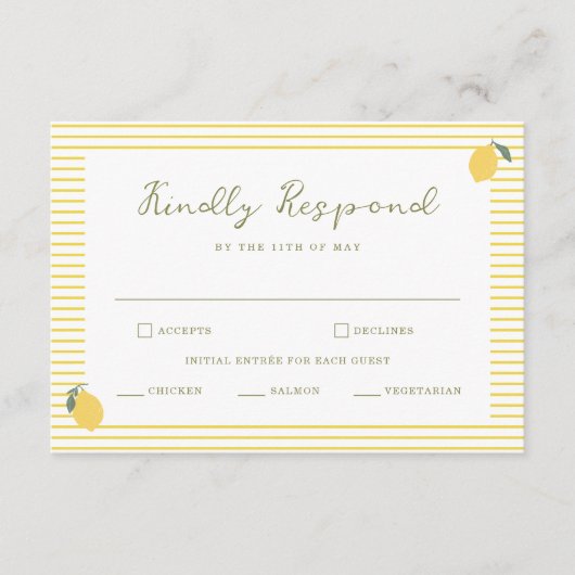 Minimal Lemon Amalfi Coast Wedding RSVP Card Begleitkarte (Vorderseite)