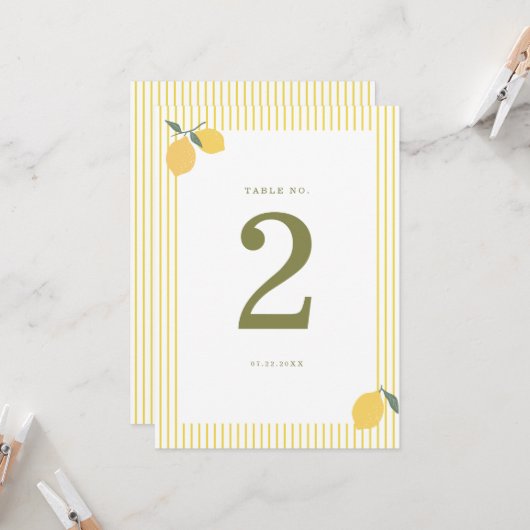 Minimal Lemon Amalfi Coast Wedding Table Number Einladung (Vorderseite/Rückseite Beispiel)