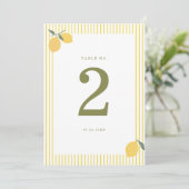 Minimal Lemon Amalfi Coast Wedding Table Number Einladung (Stehend Vorderseite)