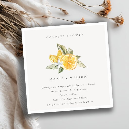Minimal Lemon Boho Botanische Paare Dusche einlade Dankeskarte
