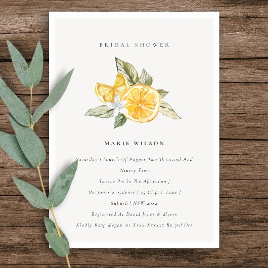 Minimal Lemon Botanical Boho Brautparty Einladung