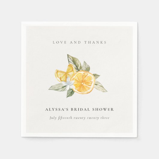 Minimal Lemon Botanical Boho Dank Brautparty Serviette (Vorderseite)