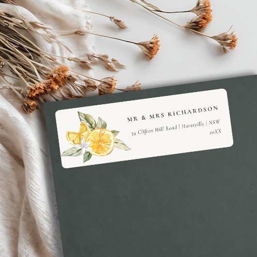 Minimal Lemon Botanical Boho Foliage Adressetikett