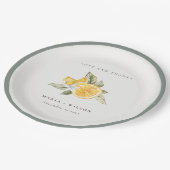 Minimal Lemon Botanical Boho Liebe Dank Hochzeit Pappteller (Schrägansicht)