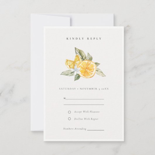 Minimal Lemon Botanical Boho Wedding RSVP Karte (Vorderseite)
