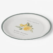 Minimal Lemon Botanische Leafy Boho Babydusche Pappteller (Schrägansicht)