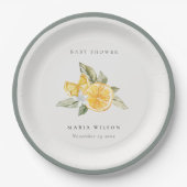 Minimal Lemon Botanische Leafy Boho Babydusche Pappteller (Vorderseite)