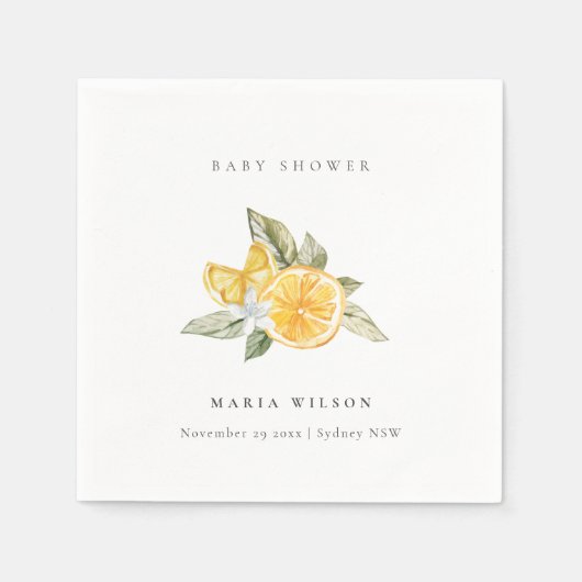 Minimal Lemon Botanische Leafy Boho Babydusche Serviette (Vorderseite)