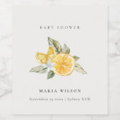 Minimal Lemon Botanische Leafy Boho Babydusche Weinetikett (Einzelnes Label)