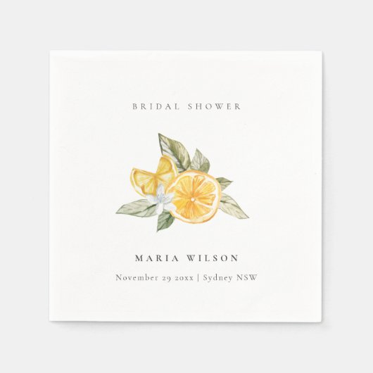 Minimal Lemon Botanische Leafy Boho Brautparty Serviette (Vorderseite)