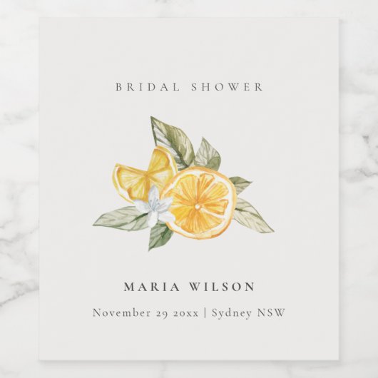 Minimal Lemon Botanische Leafy Boho Brautparty Weinetikett (Einzelnes Label)