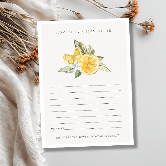 Minimal Lemon Fauna Beratung für Mama Baby Dusche Begleitkarte