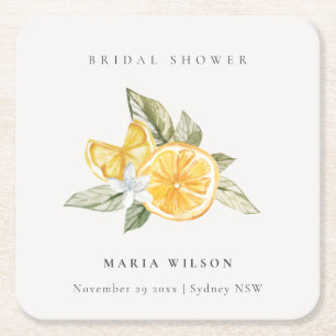 Minimal Lemon Foliage Boho Paare Dusche Willkommen Rechteckiger Pappuntersetzer