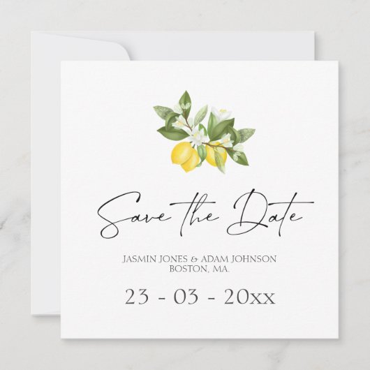 Minimal Lemon Greenery Save the Date (Vorderseite)