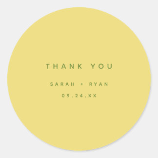 Minimal Lemon Yellow "Thank You" Custom Wedding Runder Aufkleber