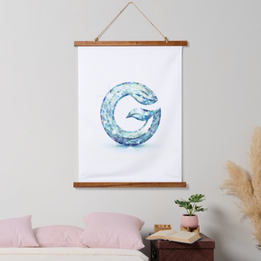 Minimal Letter G Button | Modern Initial Badge  Wandteppich Mit Holzrahmen (Schlafzimmer)