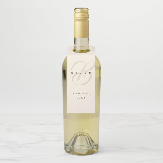 Minimal Light Beige Black Elegant Monogram Company Flaschenanhänger (Auf Flasche)
